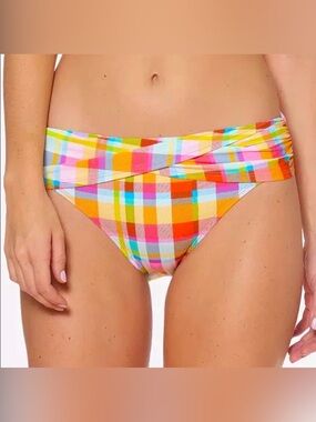 Bleu Rod Beattie Kore Sarong Multicolor Plaid  Hipster Bikini Bottom Size 6